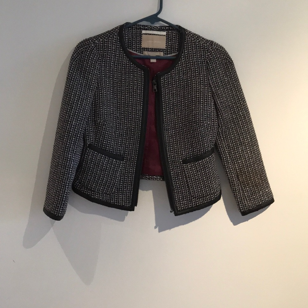 Black and white plaid and zippered blazer